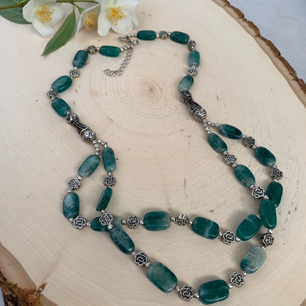 Aventurine green gemstone double layer necklace
